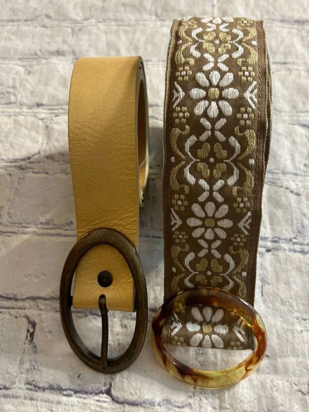 FRESH PRODUCE 100% COTTON BOHO BELT & VTG CANDIES METALLIC GOLD BELT
